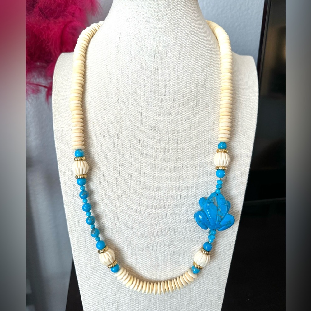 Artisan Bone and Stone Beaded Frog Necklace